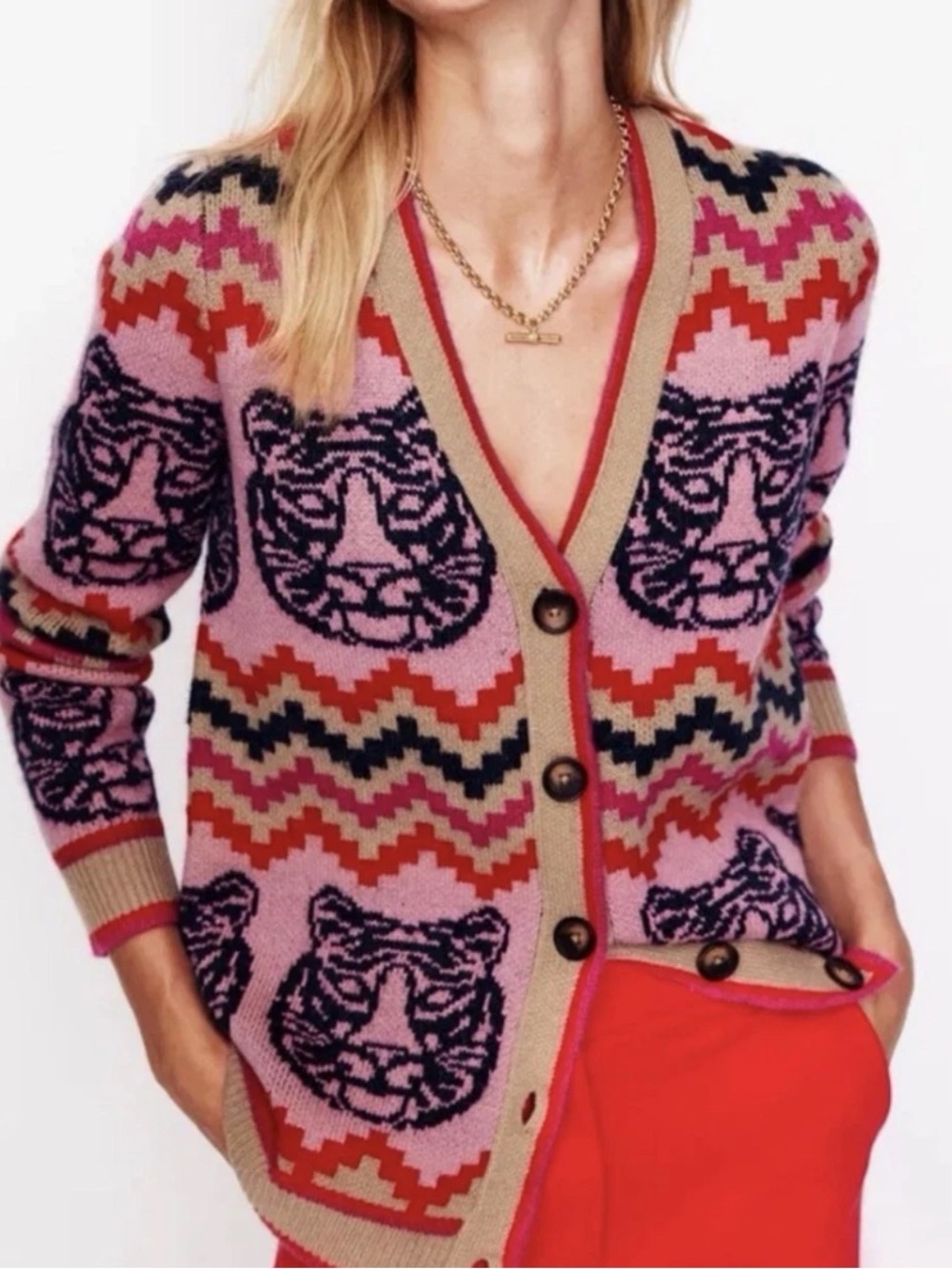 BODEN Patterned Button-Front Women's Cardigan Sweater - Picture 9 of 10